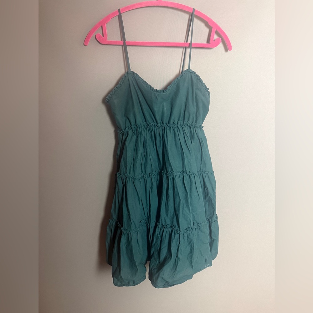 Women's Teal Tiered Mini Sundress - Lightweight Spaghetti Strap